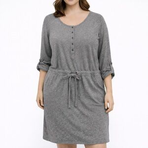 Dylan Gray Long Sleeve Dress Knit Drawstring Waist Size Large Henley Style